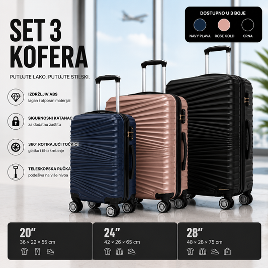 3-DIJELNI SET KOFERA ZA PUTOVANJA