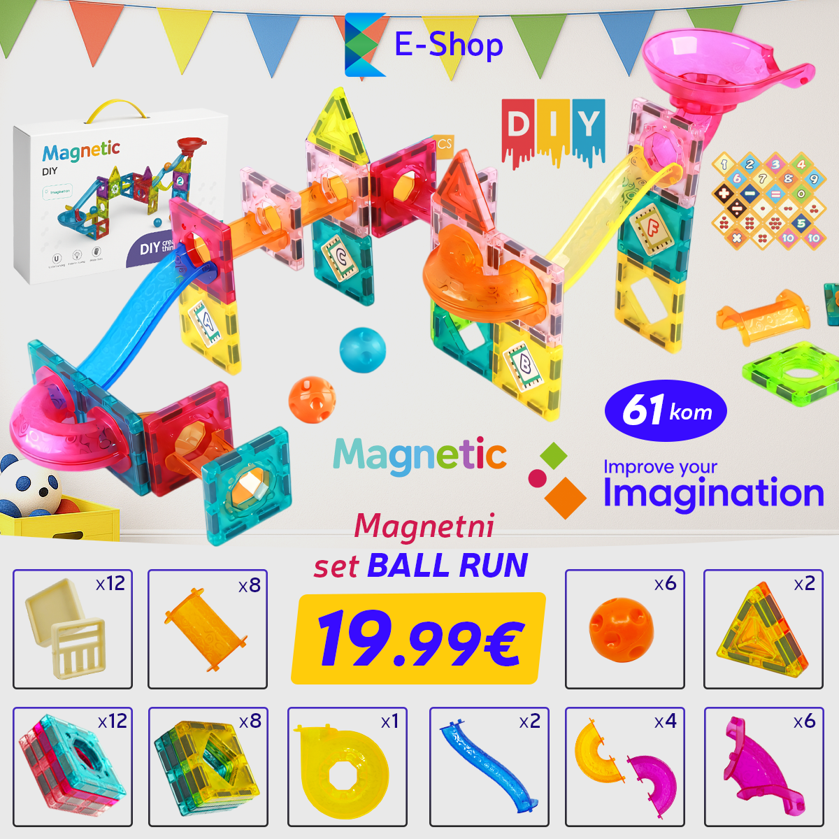 61-DIJELNI SET MAGNETNIH PLOČICA-BALL RUN