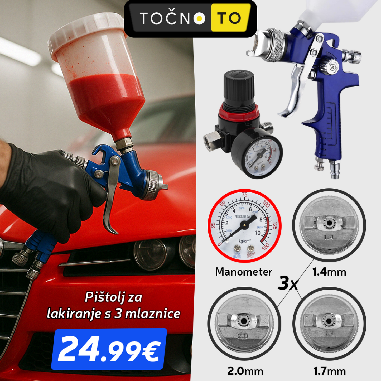 PIŠTOLJ ZA LAKIRANJE SA 3 MLAZNICE