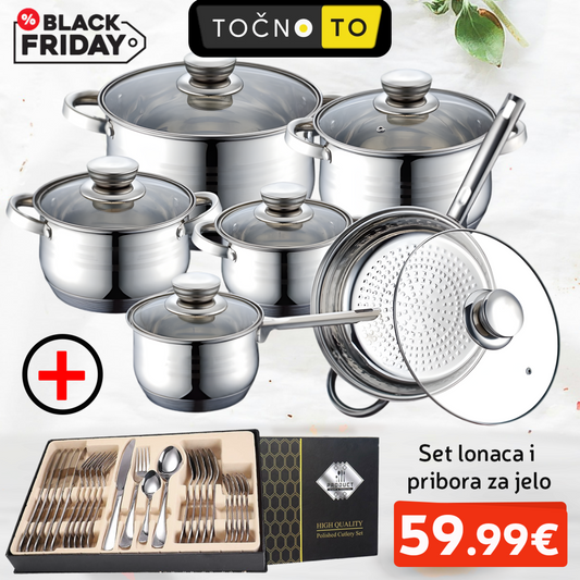 SET LONACA (12-DIJELNI) + SET PRIBORA ZA JELO (24-DIJELNI)