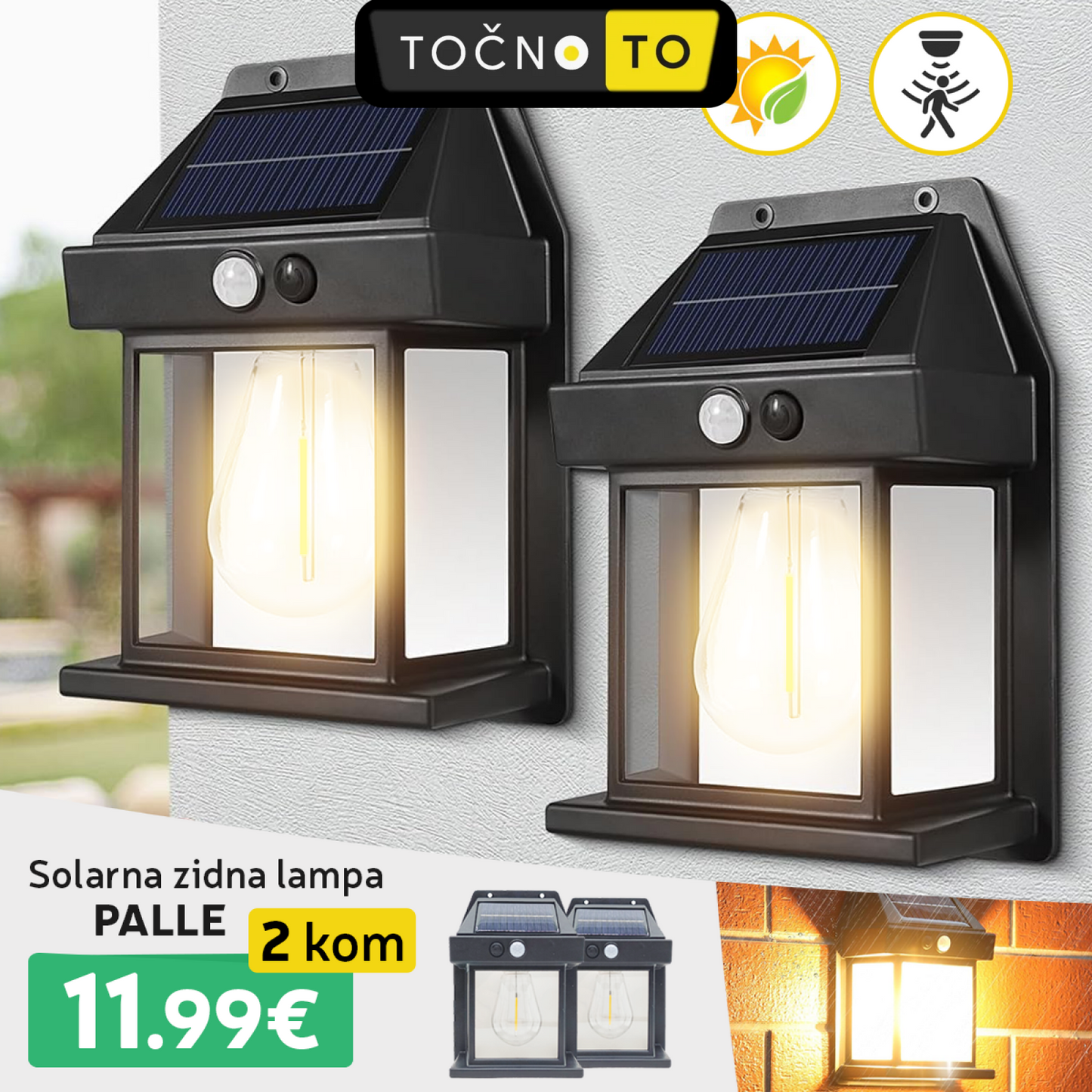 Solarna Zidna Lampa Palle- 2Kom