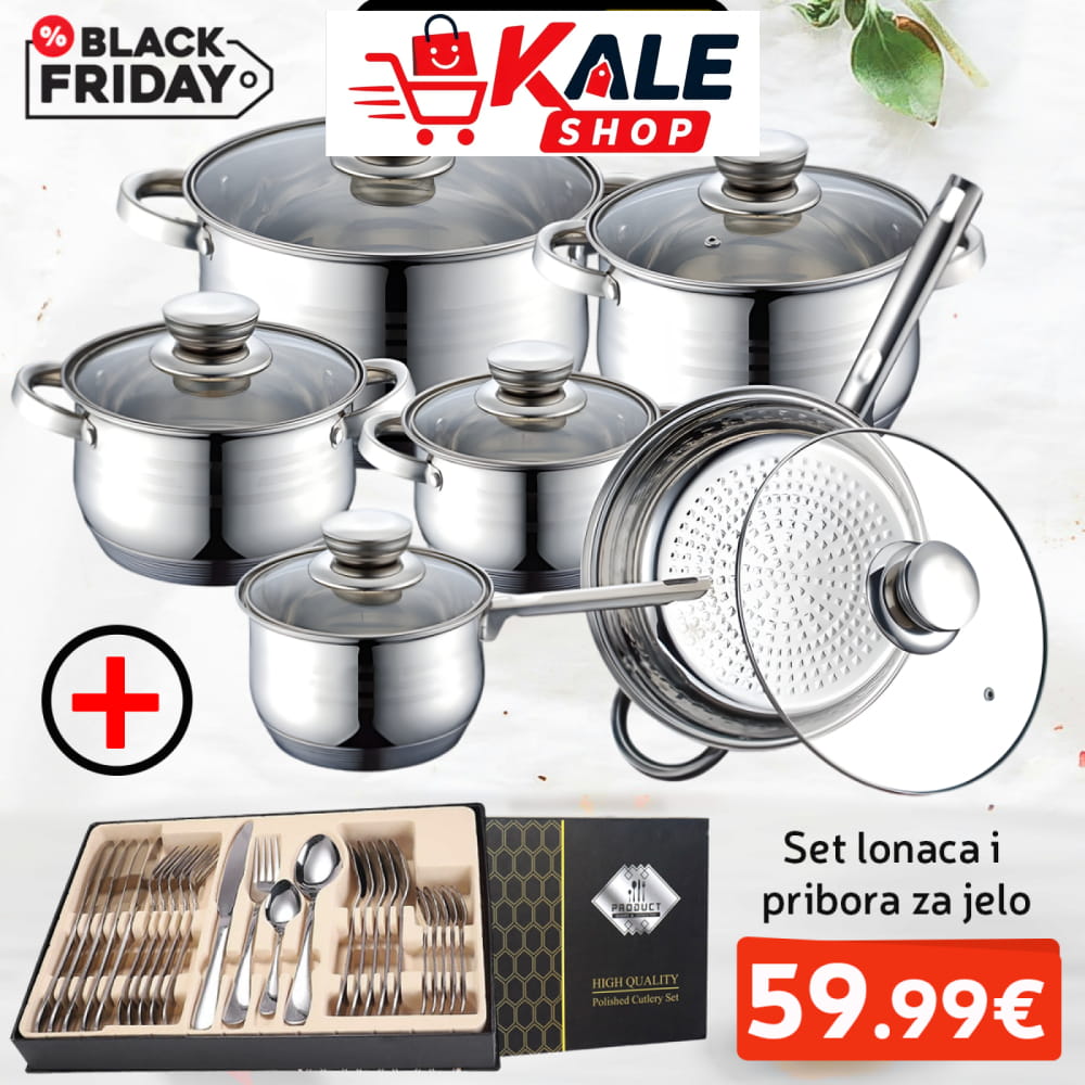 SET LONACA (12-DIJELNI) + SET PRIBORA ZA JELO (24-DIJELNI) - Kuhinja